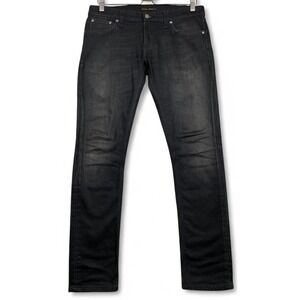 Nudie Jeans Co Long John Skinny Jeans Black Blizzard Gray 32x29.5